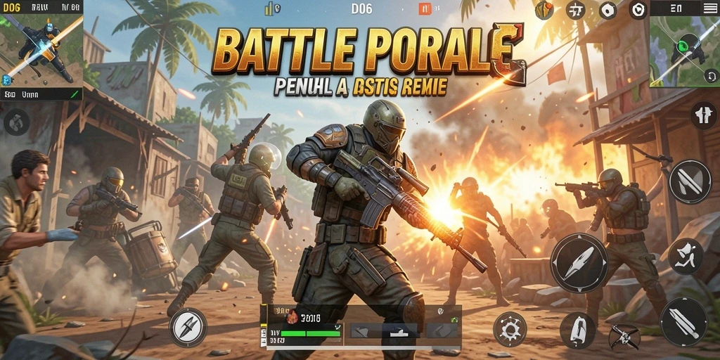 Tangkapan layar gameplay D06 menampilkan pertempuran intens di arena Battle Royale.