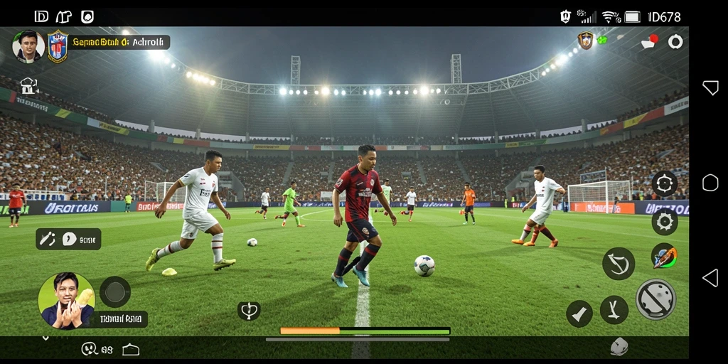 Tampilan gameplay seru dalam ID678 dengan aksi sepak bola intens.