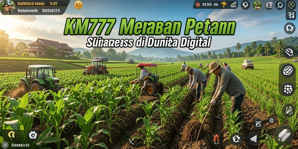 Tangkapan layar gameplay KM777 menampilkan aktivitas bertani yang seru.