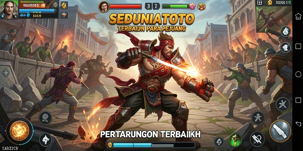Tampilan gameplay SEDUNIATOTO yang penuh aksi dan strategi pertarungan.
