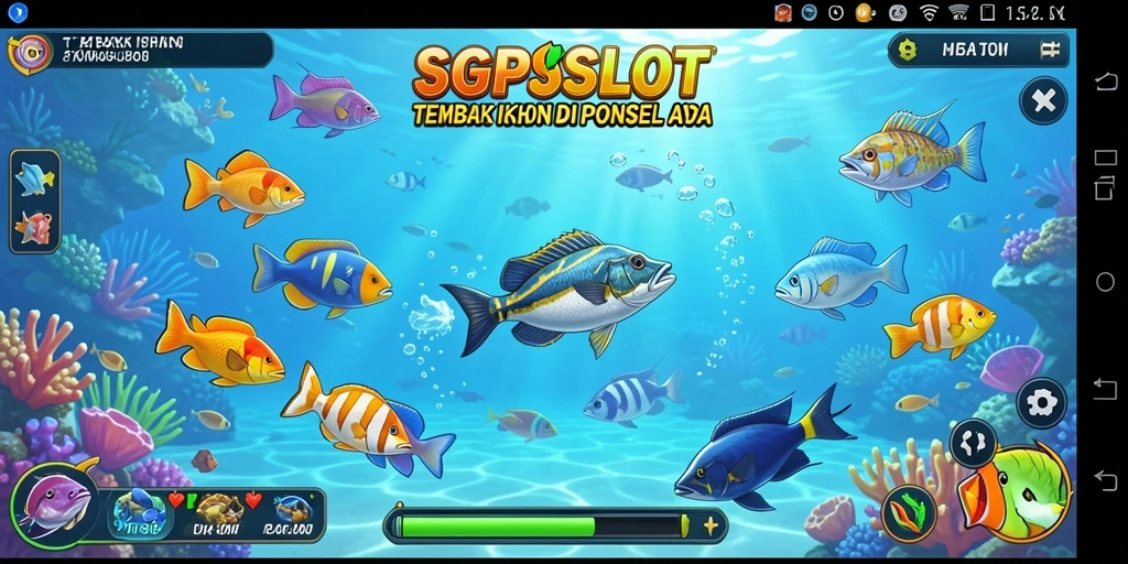 Tampilan gameplay SGPSLOT yang mendebarkan dengan berbagai ikan di laut.