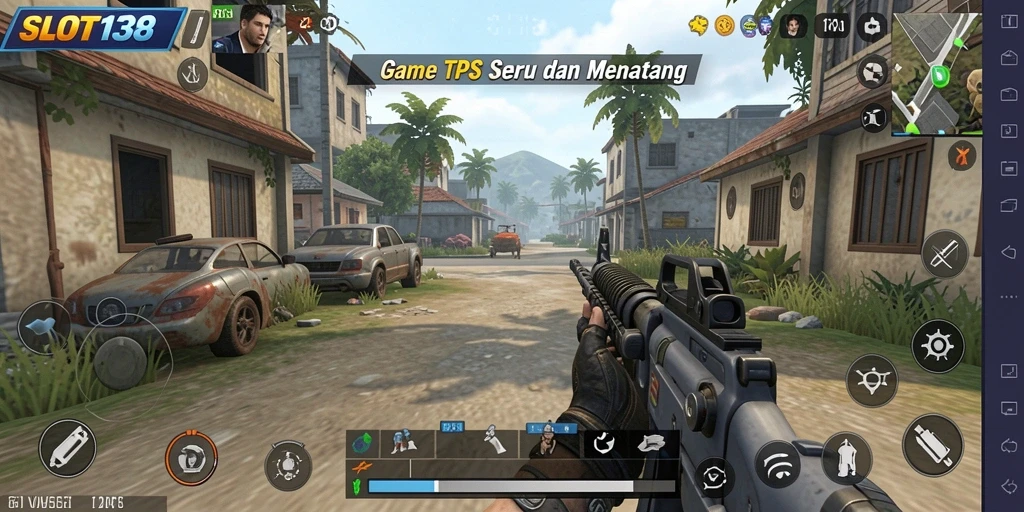 Screenshot gameplay SLOT138 menampilkan aksi seru dalam pertempuran TPS.